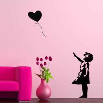 ASIR Dekoratívna nálepka na stenu DIEVČA S BALÓNMI 115 cm vinyl obrázok