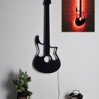 ASIR Nástenná dekorácia s led osvetlením GITARA červená 22 cm MDF obrázok