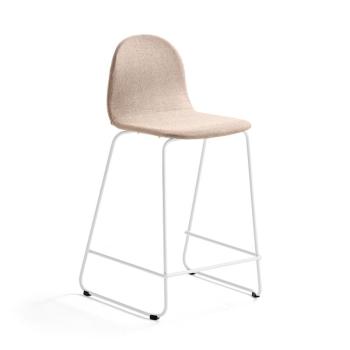 Barová stolička GANDER, s klzákmi, výška sedu 630 mm, čalúnená, béžová obrázok