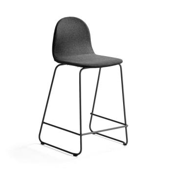 Barová stolička GANDER, s klzákmi, výška sedu 630 mm, čalúnená, čierna obrázok