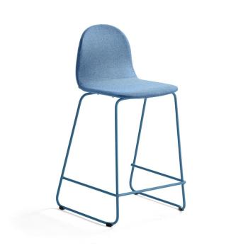 Barová stolička GANDER, s klzákmi, výška sedu 630 mm, čalúnená, modrá obrázok