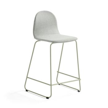 Barová stolička GANDER, s klzákmi, výška sedu 630 mm, čalúnená, zelenošedá obrázok