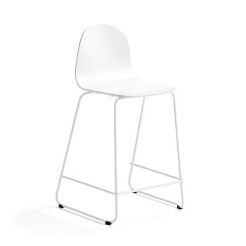Barová stolička GANDER, s klzákmi, výška sedu 630 mm, lakovaná, biela obrázok
