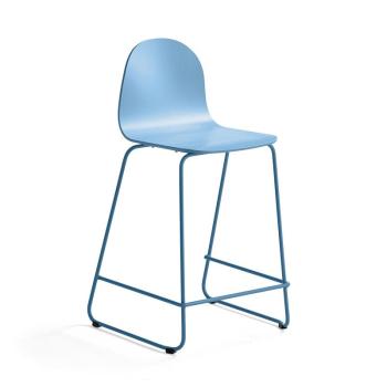Barová stolička GANDER, s klzákmi, výška sedu 630 mm, lakovaná, modrá obrázok