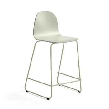 Barová stolička GANDER, s klzákmi, výška sedu 630 mm, lakovaná, zelenošedá obrázok