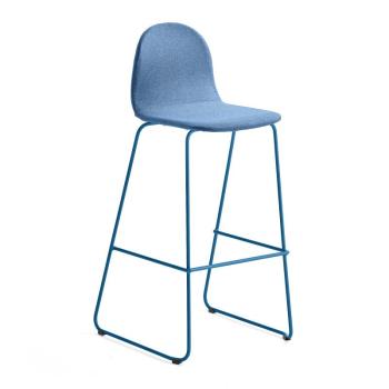 Barová stolička GANDER, s klzákmi, výška sedu 790 mm, čalúnená, modrá obrázok