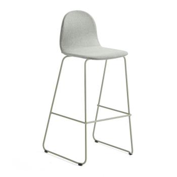 Barová stolička GANDER, s klzákmi, výška sedu 790 mm, čalúnená, zelenošedá obrázok