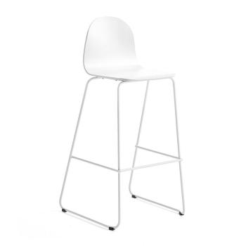 Barová stolička GANDER, s klzákmi, výška sedu 790 mm, lakovaná, biela obrázok