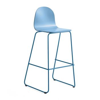 Barová stolička GANDER, s klzákmi, výška sedu 790 mm, lakovaná, modrá obrázok