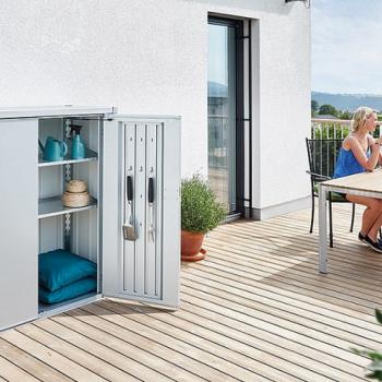 Biohort Skrinka na terasu Biohort Romeo L 132 x 87 x 140 (strieborná metalíza) L (3 krabice) obrázok