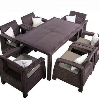 DEOKORK Záhradná ratanová zostava CORFU LOUNGE SET II. 1+6 hnedá obrázok