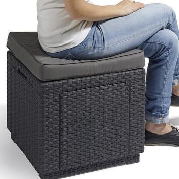 DEOKORK Záhradný ratanový taburet CUBE (antracit) ZADARMO PODUŠKA obrázok