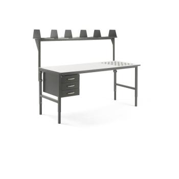 Dielenský stôl Cargo s valčekmi, 2000x750 mm, 3 zásuvky + vrchná polica obrázok