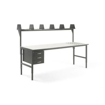 Dielenský stôl Cargo s valčekmi, 2400x750 mm, 3 zásuvky + vrchná polica obrázok