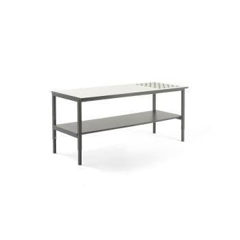 Dielenský stôl CARGO s valčekmi + spodná polica, 2400x750 mm, biela / šedá obrázok