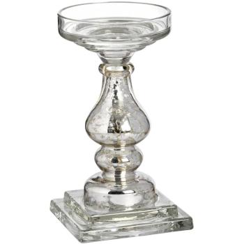 Estila Antický sklenený strieborný stojan na sviečku 24cm obrázok