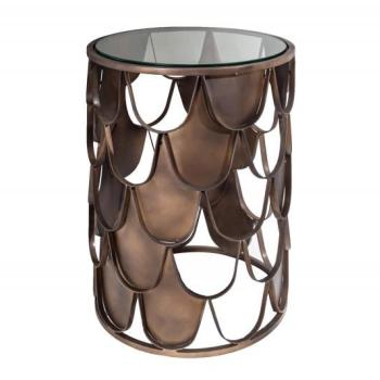 Estila Art-deco bronzový príručný stolík Escama s kruhovou doskou zo skla a motívom šupín 40cm obrázok