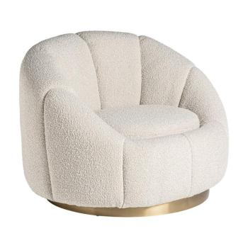 Estila Art deco buklé kreslo Aurélia s bielym poťahom a okrúhlou zlatou podstavou z kovu 94cm obrázok