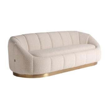 Estila Art deco buklé sedačka Leonie s bielym krémovým poťahom a zlatou kovovou podstavou 225cm obrázok