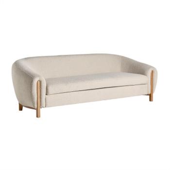 Estila Art-deco buklé trojsedačka Aurelia s masívnou dubovou konštrukciou a čalúnením z bavlny biela 228cm obrázok