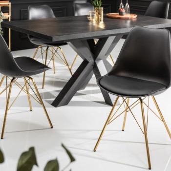 Estila Art-deco čierna jedálenská stolička Scandinavia z eko kože s kovovými nožičkami v zlatej farbe 85cm obrázok