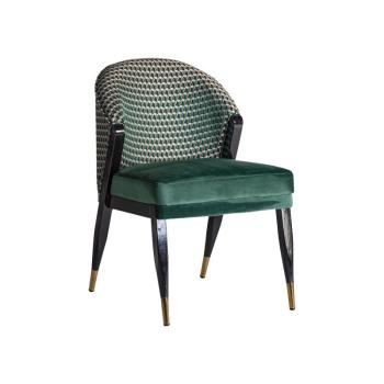 Estila Art-deco dizajnová čalúnená jedálenská stolička Brilon s poťahom zo zamatu so vzorom zelenej farby na čierno-zlatých nohách 84cm obrázok