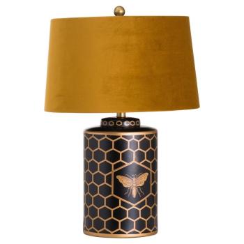 Estila Art-deco dizajnová čierna stolná lampa Abejo s tienidlom horčicovej farby obrázok