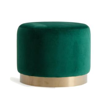 Estila Art deco dizajnová okrúhla taburetka Saanvi so smaragdovozeleným zamatovým poťahom a drevenou podstavou 51cm obrázok