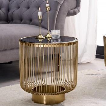 Estila Art deco dizajnový konferenčný stolík Esme so zlatou konštrukciou a okrúhlou čiernou doskou zo skla 40cm obrázok