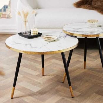 Estila Art deco dizajnový okrúhly konferenčný stolík Nudy s mramorovou doskou a čierno-zlatými nohami 45cm obrázok
