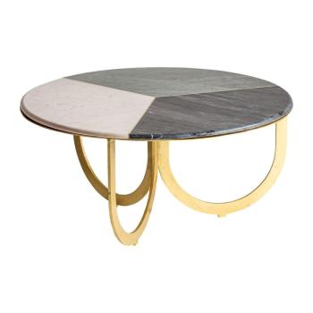 Estila Art-deco dizajnový okrúhly kovový konferenčný stolík Corbusier s mramorovou povrchovou doskou v troch farebných odtieňoch 88cm obrázok