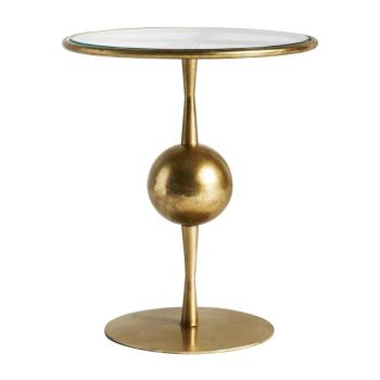 Estila Art-deco dizajnový okrúhly príručný stolík Terrie do obývačky z kovu v zlatej farbe so sklenenou povrchovou doskou 46cm obrázok