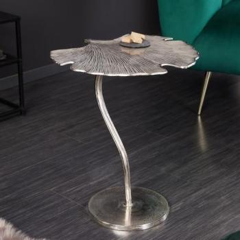 Estila Art-deco dizajnový príručný stolík Ginko v tvare listu strieborný 53cm obrázok