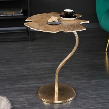 Estila Art-deco dizajnový príručný stolík Ginko v tvare listu zlatý 53cm obrázok
