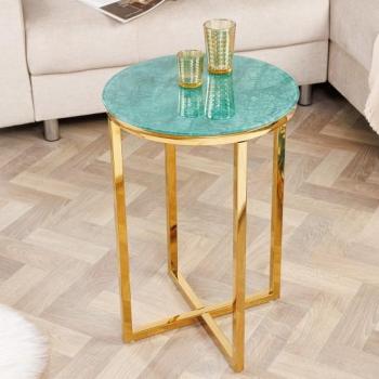 Estila Art deco elegantný príručný stolík Elements so zlatou kovovou konštrukciou a okrúhlou mramorovou povrchovou doskou 40cm obrázok