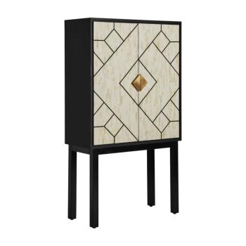 Estila Art deco glamour barová skrinka Anisa s čiernou kovovou konštrukciou a bielymi dvierkami s intarziou bone inlay 161cm obrázok