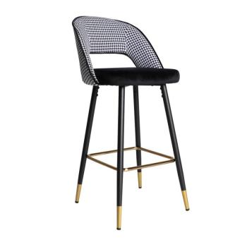 Estila Art deco glamour barová stolička so zamatovým poťahom čierno-bielej farby s motívom kohútej stopy 103cm obrázok