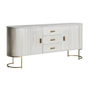 Estila Art deco glamour biely príborník Sedge s tromi zásuvkami a dvierkami so zlatým zdobením 200cm obrázok