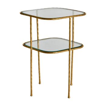 Estila Art-deco glamour príručný stolík Amuny s konštrukciou v zlatej farbe a štvorcovými doskami zo skla 62cm obrázok