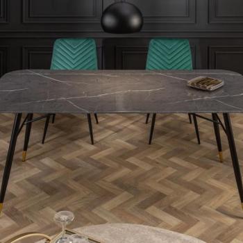 Estila Art-deco jedálenský stôl Forisma so sklenenou tmavosivou doskou s mramorovým vzhľadom a čiernym kovovým rámom 140cm obrázok