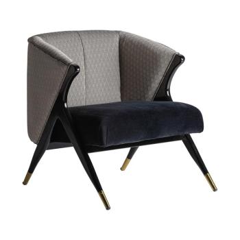 Estila Art-deco kreslo Anabella s čierno bielym vzorovaným čalúnením a čiernymi drevenými nožičkami 80cm obrázok