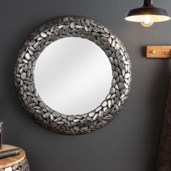 Estila Art-deco kruhové nástenné zrkadlo Riverstone v striebornej farbe 82cm obrázok