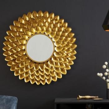 Estila Art-deco kruhové nástenné zrkadlo Tizia s rámom v tvare lupeňov kvetu v zlatej farbe 90cm obrázok