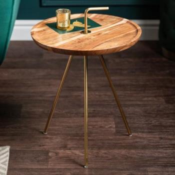 Estila Art-deco kruhový príručný stolík Gedling z masívneho agátového dreva so zlatým úchytom 41cm obrázok