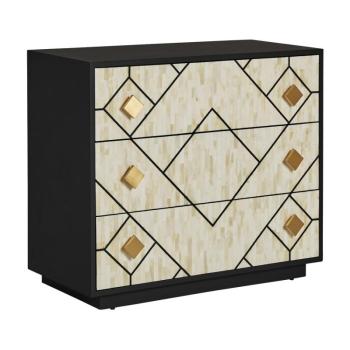 Estila Art deco luxusná komoda Anisa v čierno-bielom prevedení z kovu a kosti s tromi zásuvkami 90cm obrázok