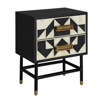 Estila Art deco luxusný nočný stolík Lauderdale z kovu v čierno-bielom prevedení s geometrickým vzorom z kosti 61cm obrázok
