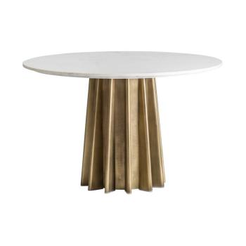 Estila Art-deco luxusný okrúhly jedálenský stôl Lezey s kruhovou mramorovou doskou a zlatou podstavou 120cm obrázok