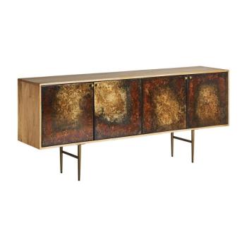 Estila Art-deco luxusný príborník Canea z mangového masívu v naturálnej hnedej farbe so štyrmi vzorovanými dvierkami 184cm obrázok