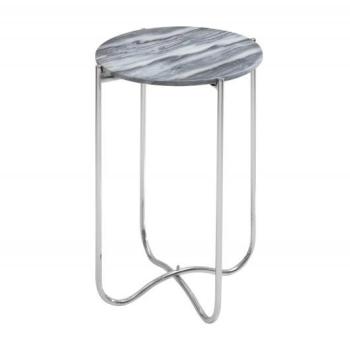 Estila Art-deco luxusný príručný stolík Jaspe so sivou mramorovou doskou a striebornou konštrukciou z kovu 38cm obrázok