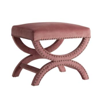 Estila Art-deco luxusný taburet Ossera v ružovom zamatovom prevedení s kovovými prvkami 60cm obrázok